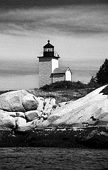 Mark Island (Deer Island Thorofare) Light Over Rocky Shore - BW